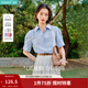 茵曼（INMAN）【純棉】百搭壓褶刺繡翻領(lǐng)襯衫女裝2026夏季新款泡泡袖襯衣上衣 淺藍色 -F18528119H1 S