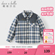 戴維貝拉（DAVE＆BELLA）純棉兒童襯衫春裝新款男童格子襯衣中大童長(cháng)袖外套小男孩上衣 藍白格【現貨】 160 cm（建議身高150-160cm）
