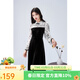 秋水伊人新中式國潮拼接連衣裙2026春季新款女裝顯瘦A字小黑裙 黑色 M