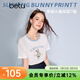 百圖（betu）女裝2026年春夏新款撞色領(lǐng)T恤童趣沖浪小兔印花短袖上衣女2602T26 白色 M