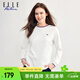ELLE ACTIVE簡(jiǎn)約拼色圓領(lǐng)長(cháng)袖t恤女休閑通勤純棉舒適透氣打底上衣女 白色 XL