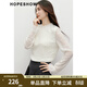 紅袖（hopeshow）甜美氣質(zhì)蕾絲衫2025冬季新款女裝花卉刺繡花邊立領(lǐng)百搭喇叭袖上衣 米白004 L