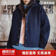 馬登復古藏青色收腰休閑加厚防風(fēng)連帽毛呢呢子外套開(kāi)衫上衣女春 藏青色 M (100-120斤/卡碼拍小)