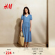 H&M女裝連衣裙春季潮流時(shí)尚休閑分層牛仔連衣裙1303317 淺牛仔藍 L 170/104