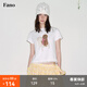 fano studios范洛Fano 嗲酷風(fēng)蕾絲下擺蝴蝶結小狗印花小飛袖上衣短袖女t恤夏 白色 現貨 S