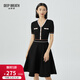 深呼吸DEEP BREATH女裝氣質(zhì)V領(lǐng)拼色高腰洋裝針織連衣裙A500273 黑 S (2)