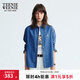 Teenie Weenie小熊女裝襯衫秋季寬松舒適簡(jiǎn)約刺繡牛仔襯衣外套上衣 中藍色 S