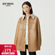 深呼吸DEEP BREATH女裝雙口袋闊版PU皮衣翻領(lǐng)寬松外套A400825 卡其 M (3)