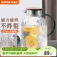 蘇泊爾（SUPOR）冷水壺涼水壺玻璃耐高溫家用大容量冷泡果汁花茶壺水杯茶壺套裝 鼓形耐熱玻璃壺2L