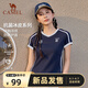 駱駝（CAMEL）運動(dòng)短袖T恤女網(wǎng)球風(fēng)V領(lǐng)休閑正肩上衣 C26BAVLR064 藏藍 XL