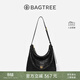 BAGTREE【明星同款】包包樹(shù)圖南頭層植鞣牛皮hobo女包單肩腋下通勤斜挎包 檀黑色-中號 高級小眾