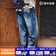 馬登工裝美式休閑磨白丹寧牛仔褲水洗貓須寬松闊腿直筒長(cháng)褲男春 牛仔藍 M