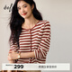 伊芙麗朱珠代言條紋開(kāi)衫百搭職場(chǎng)鏤空顯瘦花邊針織衫秋新款女 釉底紅 偏大 拍小一碼 S 80-105斤