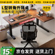 木藝生轉角雙電機電動(dòng)升降電腦桌家用辦公雙人L型桌子工作臺拐角書(shū)桌 【雙電機2節】整板右拐角胡桃色 覆膜板材 1.6*1.1M(升級加強版收納橫梁)