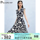 帕羅（PALUOPO）100%桑蠶絲連衣裙女v領(lǐng)無(wú)袖雙縐真絲印花夏季新款a字高腰中長(cháng)裙 深藏青 XL (170/92A)