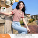 香影條紋t恤女短袖2026夏裝新款顯瘦寬松正肩泡泡袖紅色方領(lǐng)上衣 紅色 X832123  M