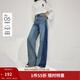 茵曼（INMAN）復古撞色拼接磨損闊腿牛仔褲2026春季女裝新款純棉寬松長(cháng)褲 牛仔藍 27