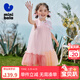 迷你巴拉網(wǎng)紗連衣裙女童撞色甜美蝴蝶結A擺無(wú)袖公主裙禮物 粉紅A61312 130