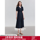 初語(yǔ)彼得潘領(lǐng)減齡連衣裙女2025夏季新款收褶收腰A字型垂感通勤裙 藏青色 XL