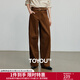 初語(yǔ)休閑褲女2025秋季新款燈芯絨安可拉紅分割設計寬松闊腿香蕉褲 楓葉棕 27