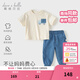 戴維貝拉（DAVE＆BELLA）男童休閑套裝洋氣寶寶衣服兒童短袖牛仔褲兩件套夏季新款童裝 牛仔藍【現貨】 90 cm（建議身高80-90cm）