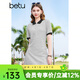 百圖betu女裝春夏新款連衣裙拼色翻領(lǐng)減齡短袖針織連衣裙2403D11 淺灰 M