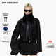 ANN ANDELMAN【穎兒同款】黑色毛領(lǐng)短款皮衣外套秋冬翻領(lǐng)加厚保暖夾克 黑色 XS