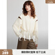 ELLE設計感假兩件拼接撞色慵懶風(fēng)衛衣女2026春新款收腰褶皺長(cháng)袖上衣 米黃 M