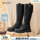 百思圖冬季商場(chǎng)新款騎士靴厚底增高粗跟女棕色長(cháng)靴F2031DG5 黑色 37