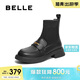 百麗女鞋樂(lè )福鞋短靴襪靴子冬款真皮黑色小皮鞋B8T1DDD4 黑色-單里 38