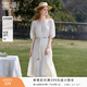 香影度假風(fēng)波西米亞白色連衣裙女2026夏裝新款含亞麻收腰v領(lǐng)裙子 米白 L 165/88A/110-125斤