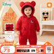 迪士尼（Disney）嬰兒寶寶加厚夾棉紅色拜年服連體衣保暖衣服外出抱衣棉服 【三層夾棉】大紅色 90cm （建議15-24個(gè)月身高80-90cm)