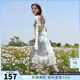 三彩獨醒2025夏季新款荷葉邊印花雪紡裙連衣裙度假風(fēng)長(cháng)裙F 冰川藍花卉 M 160/84A