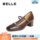 百麗（Belle）氣質(zhì)時(shí)裝瑪麗珍鞋女商場(chǎng)同款真皮高跟單鞋BFS03CQ5預售 啡色 34 (220mm)