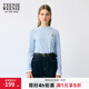 Teenie Weenie小熊女裝長(cháng)袖T恤冬季新俏皮彈力拉絨豎紋打底衫上衣 淺藍色 M