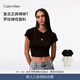 Calvin KleinJeans夏季女士活力少女感休閑ck刺繡時(shí)尚辣妹正肩羅紋短袖T恤 UB1-太空黑 S