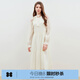 樂(lè )町少女感露肩雪紡長(cháng)裙女25年春季新款寬松仙女裙掛脖長(cháng)袖連衣裙 奶油米（現貨） M