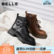 百麗（Belle）復古抓皺面牛皮馬丁靴女冬季新款商場(chǎng)同款短靴E4W1DDD5 黑色-單里 37