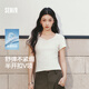 森馬（Semir）短袖T恤女夏季短款V領(lǐng)半開(kāi)襟套頭衫緊身正肩2026上衣109326100046