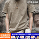 馬登工裝美式復古做舊蠟染卡其色T恤水洗休閑半袖短袖打底衫男夏 深卡其 【男士短袖/重磅/圓領(lǐng)男t恤/國內潮牌】 L