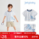 JELLYBABY男童短袖t恤夏季小男孩圓領(lǐng)衣服中小童夏裝帥氣1-3歲寶寶條紋上衣 米白 120 CM