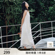 衣香麗影白色方領(lǐng)無(wú)袖蕾絲連衣裙女夏裝新款高端氣質(zhì)重工裙子 米色 M