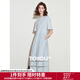 初語(yǔ)拼接設計感連衣裙女2025年春季新款鏤空花邊短袖中長(cháng)款T恤裙 淡藍色 M