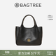 BAGTREE【明星同款】包包樹(shù)墩墩包頭層植鞣牛皮菜籃子手提通勤單肩斜挎包 黑色【贈可拆卸內袋】 高級小眾生日禮物女