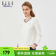ELLE ACTIVE設計感撞色V領(lǐng)長(cháng)袖T恤女士春季時(shí)尚休閑運動(dòng)百搭拼色內搭上衣女 白色 XL