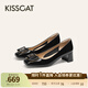 接吻貓KISSCAT【銀錠系列】2025春季新款通勤粗跟高跟鞋氣質(zhì)單鞋女 黑色 牛漆皮 37
