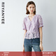 顏域蕾絲短袖襯衫2026新款女夏季氣質(zhì)上衣紫色優(yōu)雅襯衣V領(lǐng)小衫女 紫色 2XL