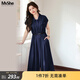 MsShe【巨顯瘦法式連衣裙】大碼女裝2026夏裝胖mm收腰巨遮肚裙子 藏青藍色現貨 3XL