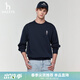 哈吉斯（HAZZYS）男裝 26春季新款長(cháng)袖上衣PHIZ系列胸前圖案繡花簡(jiǎn)約圓領(lǐng)衛衣男 深藏青色DN L （175/96A 48）