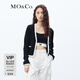 MO&Co.針織衫開(kāi)衫春小香風(fēng)含綿羊毛菱格肌理V領(lǐng)撞邊短款摩安珂 黑色 S 160